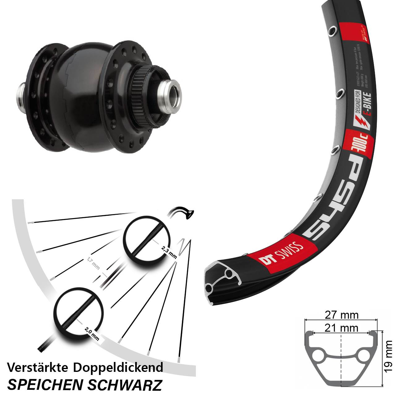 SON delux DT Swiss 545d 28 Zoll Centerlock Dynamovorderrad 12x100