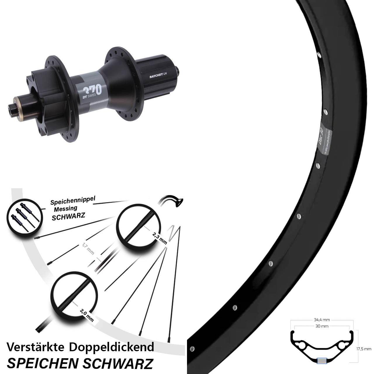 Hinterrad 29 Zoll Ryde Disc 30 DT Swiss 370 8-11 fach QR