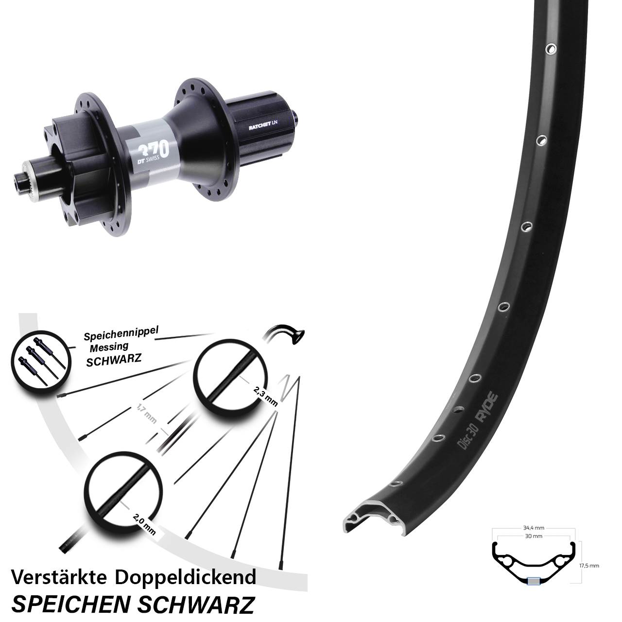 Hinterrad 29 Zoll Ryde Disc 30 DT Swiss 370 8-11 fach QR