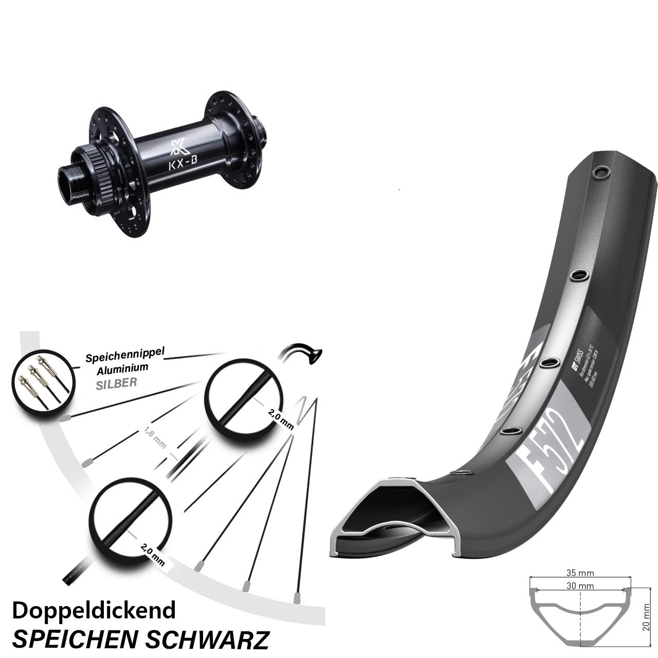27,5 Zoll Vorderrad DT Swiss F572 KX-B Centerlock Boost