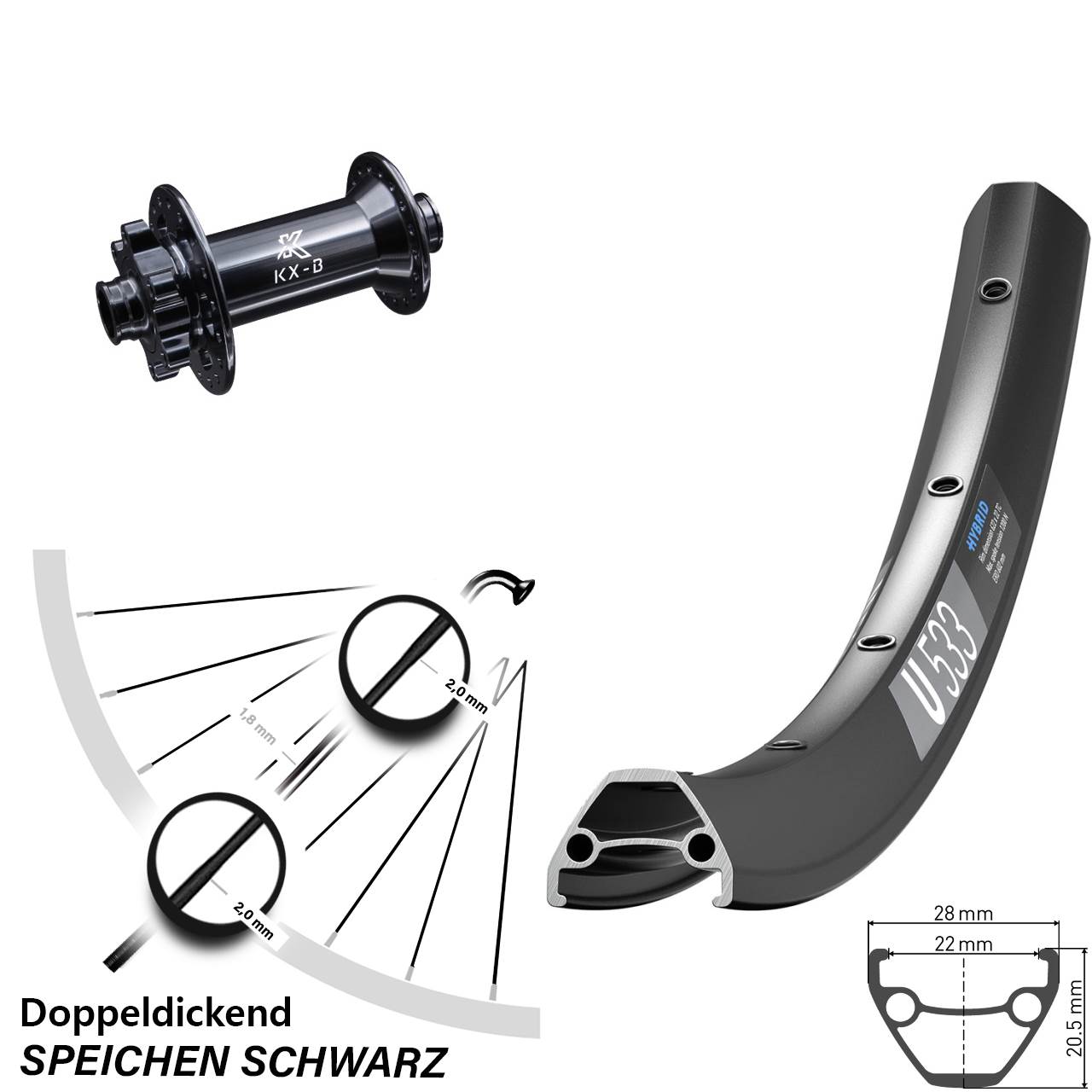 6-Loch Vorderrad 28-29 Zoll DT Swiss U533 KX-B 15x110 Boost
