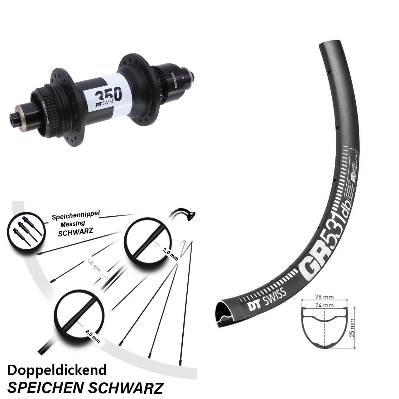 DT Swiss GR531-350 650B Disc Hinterrad für Schnellspanner XD