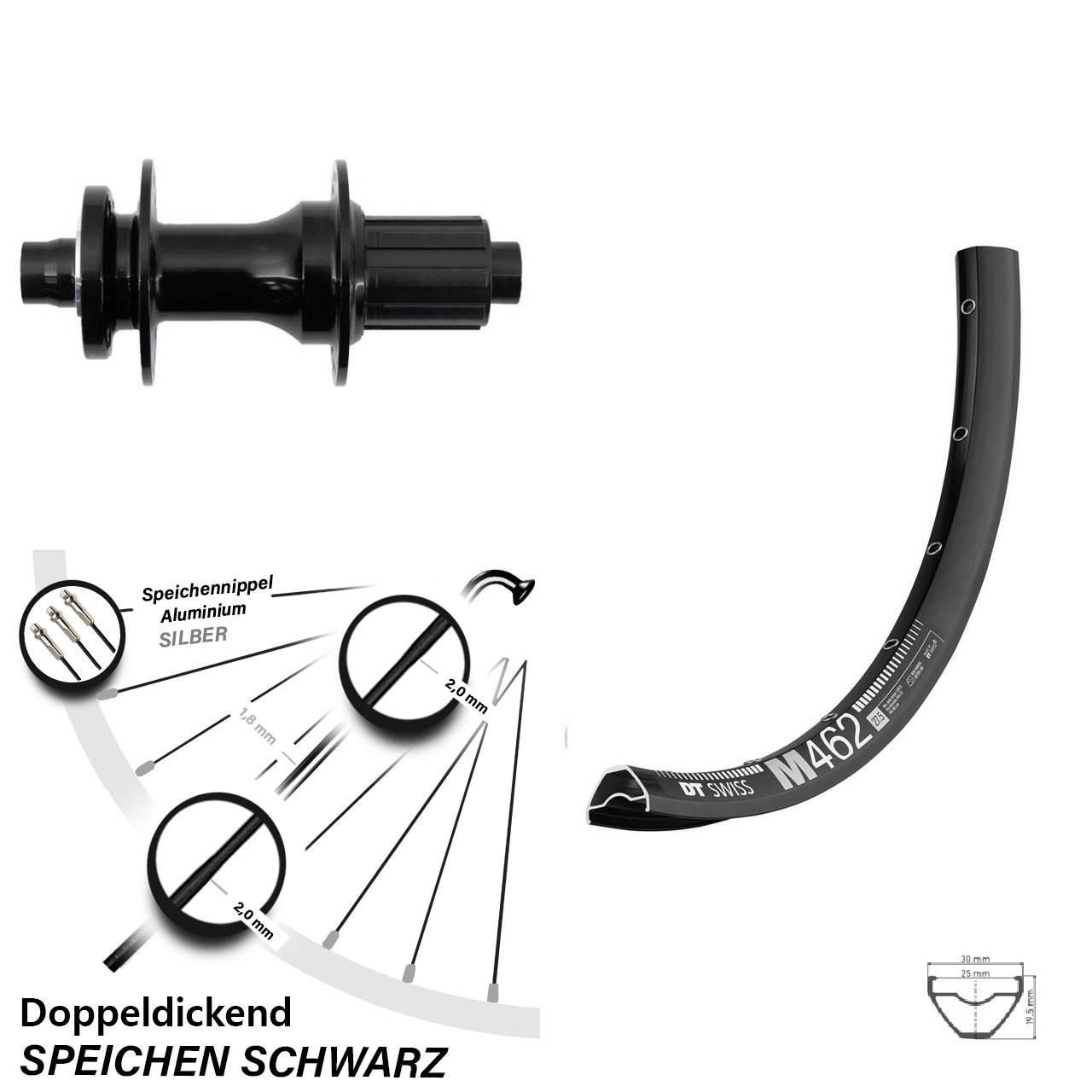 Hinterrad 27,5 Zoll DT Swiss M 462 Fastace 6-Loch 12x148 8-12 fach