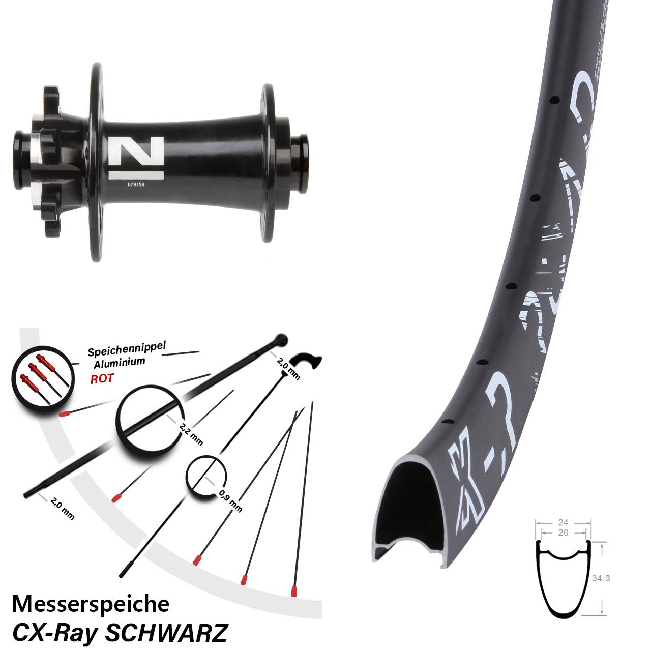 KX-R Road Novatec D791 28-29 Zoll Vorderrad 6-Loch 12x100 CX-Ray
