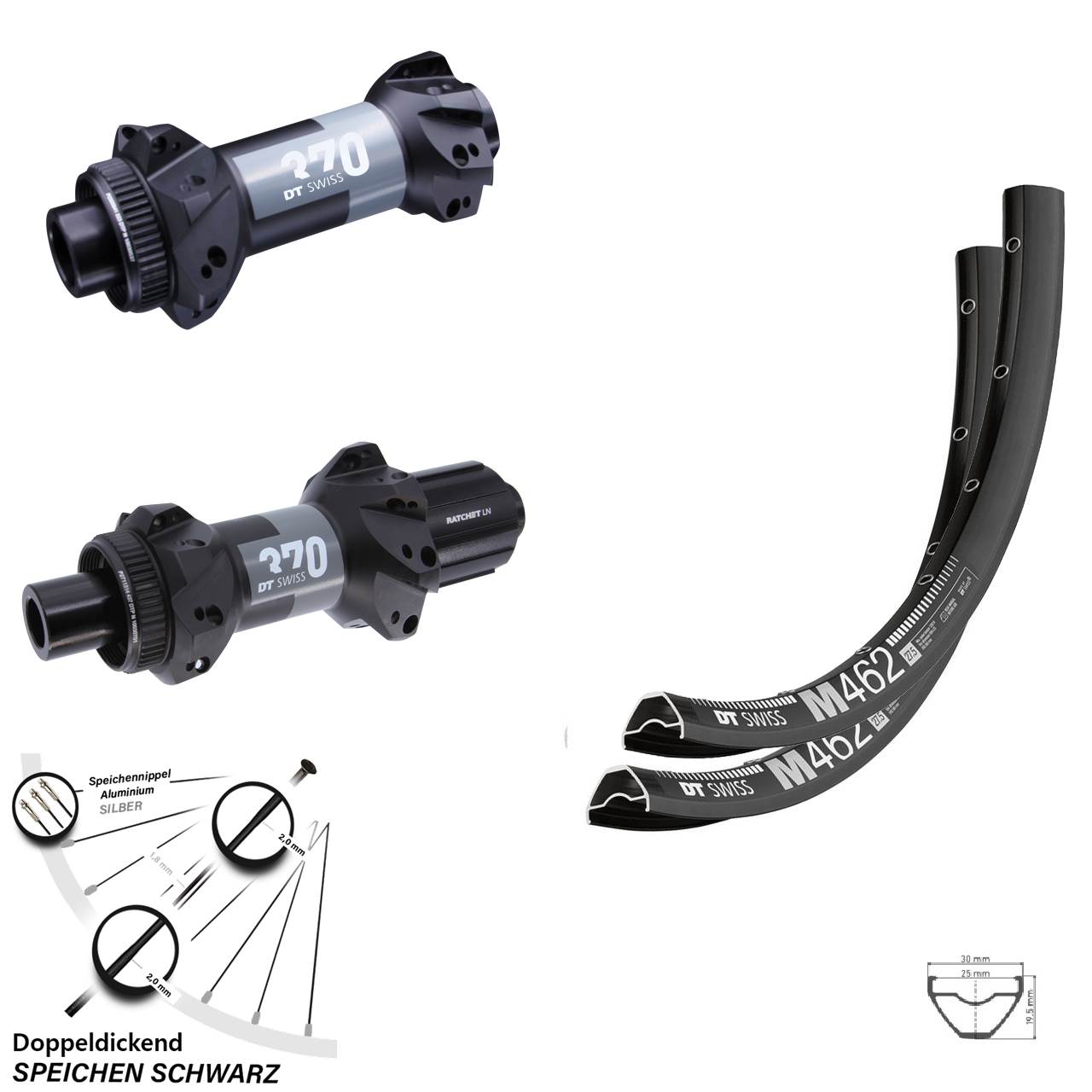 Centerlock Laufradsatz 15x110 12x148 29 Zoll DT Swiss M 462-370 Straightpull 8-11 fach HG