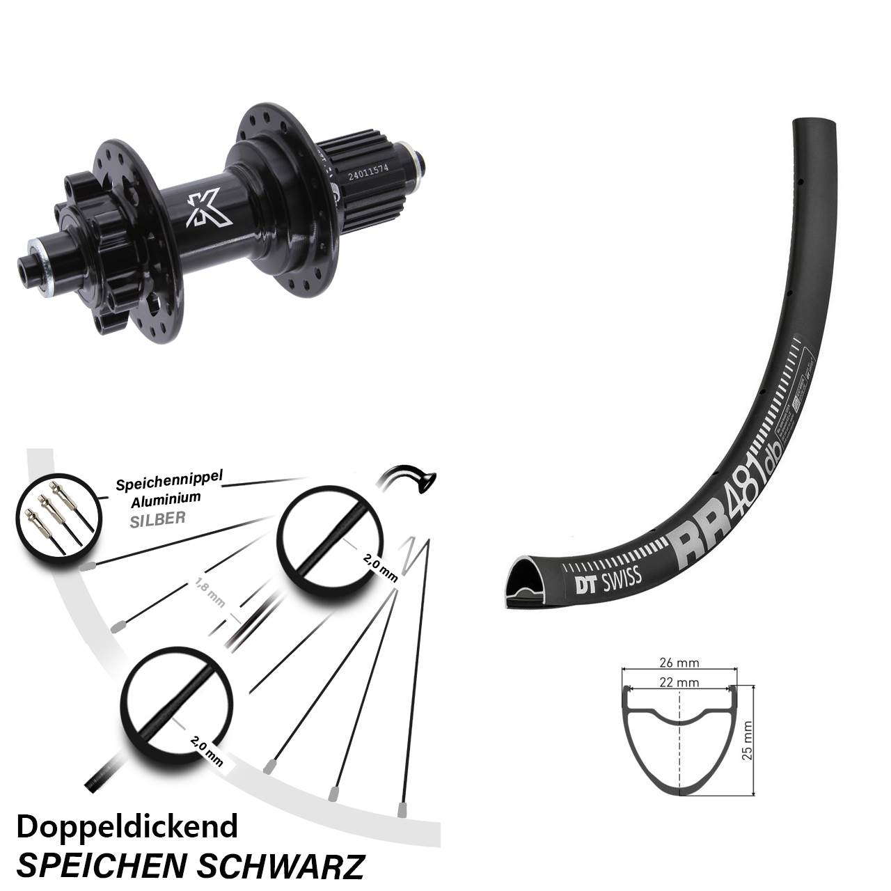DT Swiss RR481 KX-M 28 Zoll Hinterrad 6-Loch QR Shimano Micro Spline