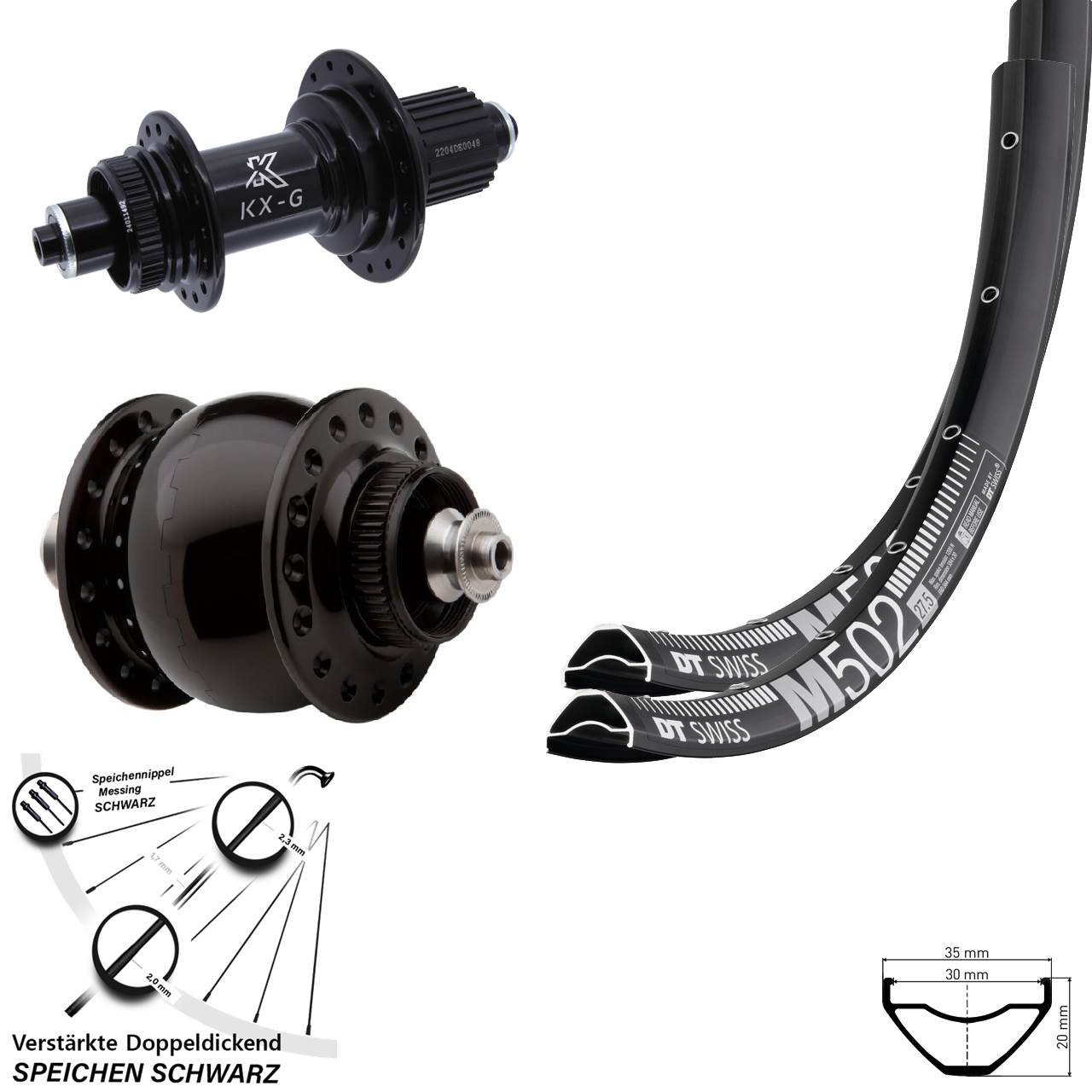 27,5 Zoll DT Swiss M502 KX-GS verstärkt SONdelux Disc Laufradsatz QR Micro Spline