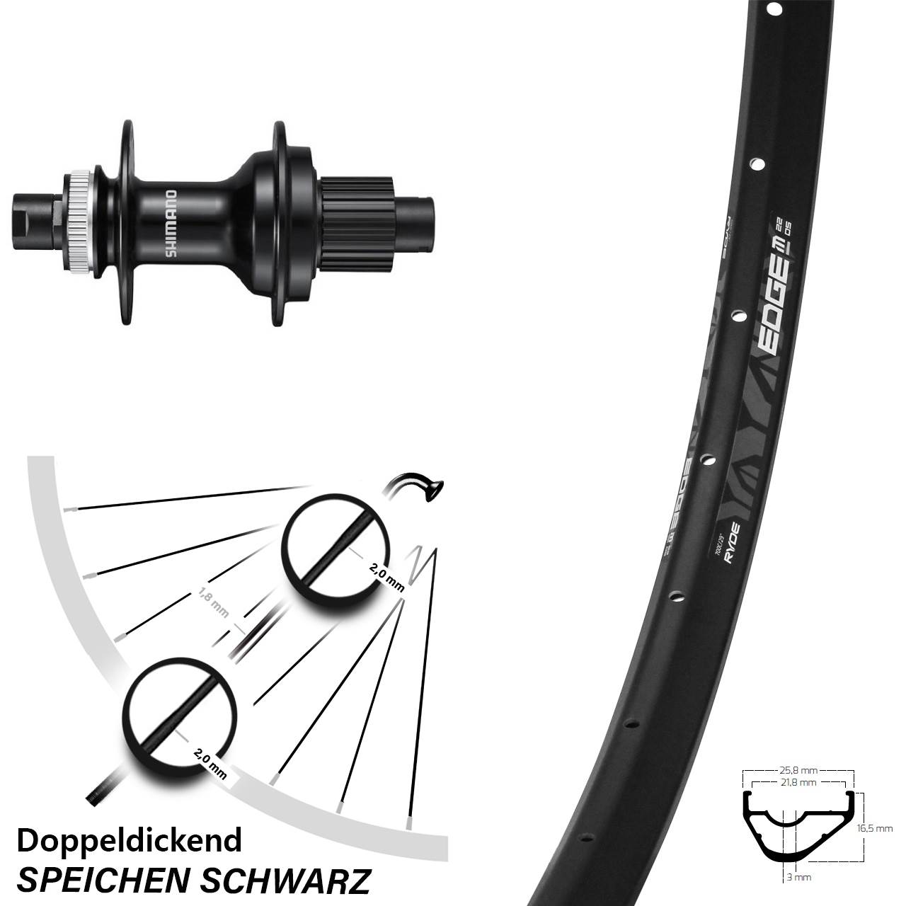 Hinterrad Centerlock 28 Zoll Ryde Edge M22 Shimano FH-MT510 Shimano Micro Spline 12x142