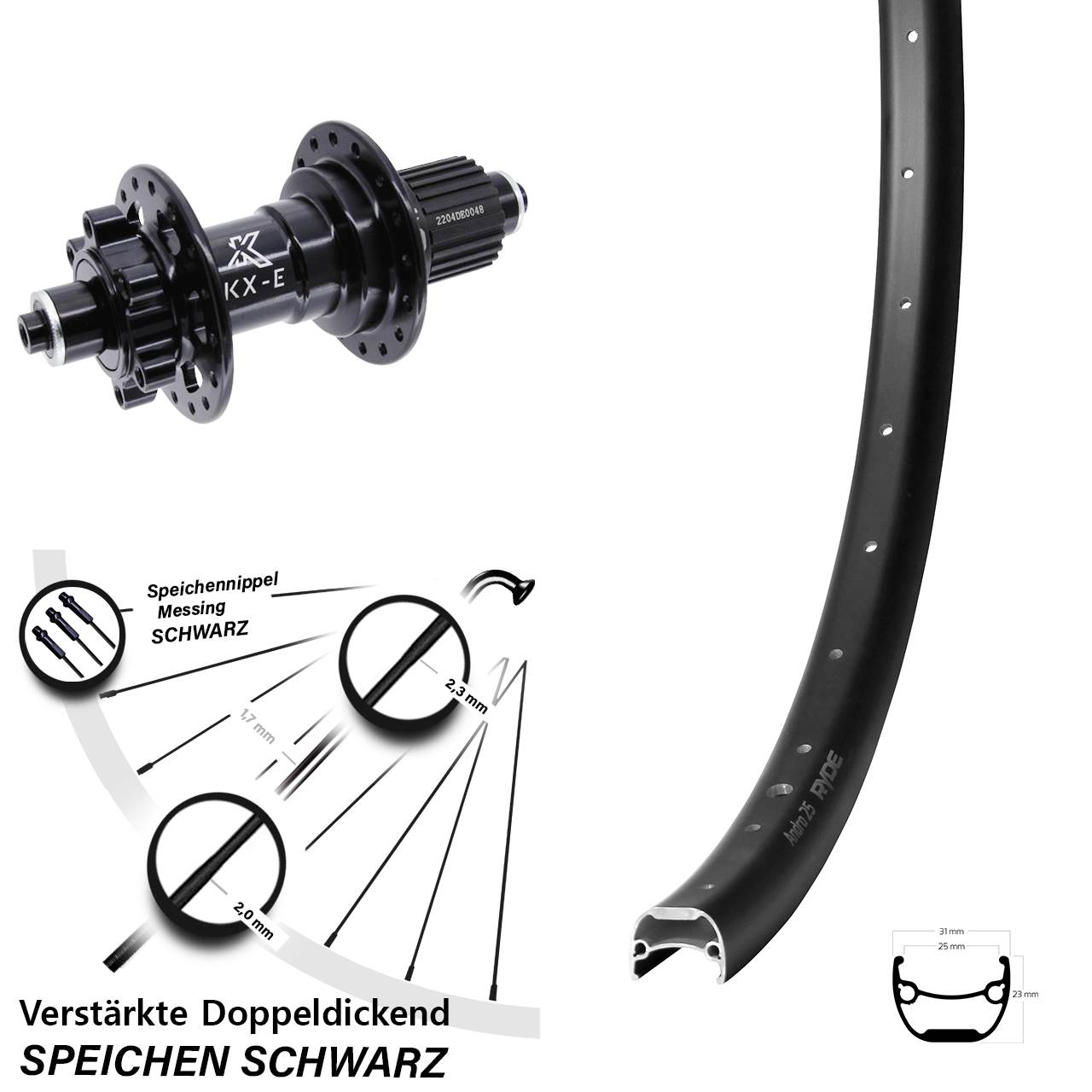 28 Zoll Ryde Andra 25 KX-E Hinterrad 6-Loch QR Micro Spline