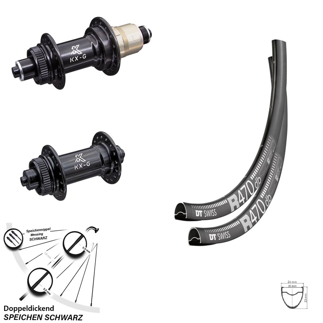 28 Zoll Laufradsatz Road Disc DT Swiss R470 Nabe KX-G Schnellspanner Sram XD-R 12-fach