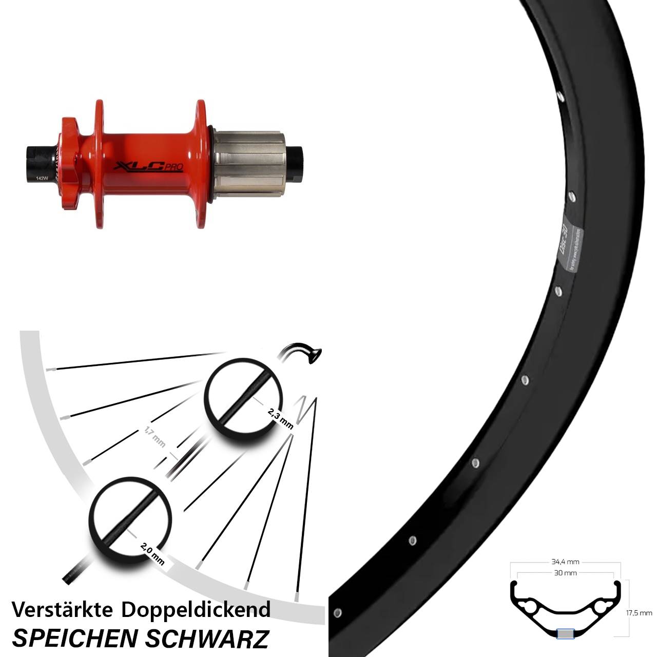 Disc Hinterrad 12x142 29 Zoll Ryde Disc 30 XLC rot 8-11 fach