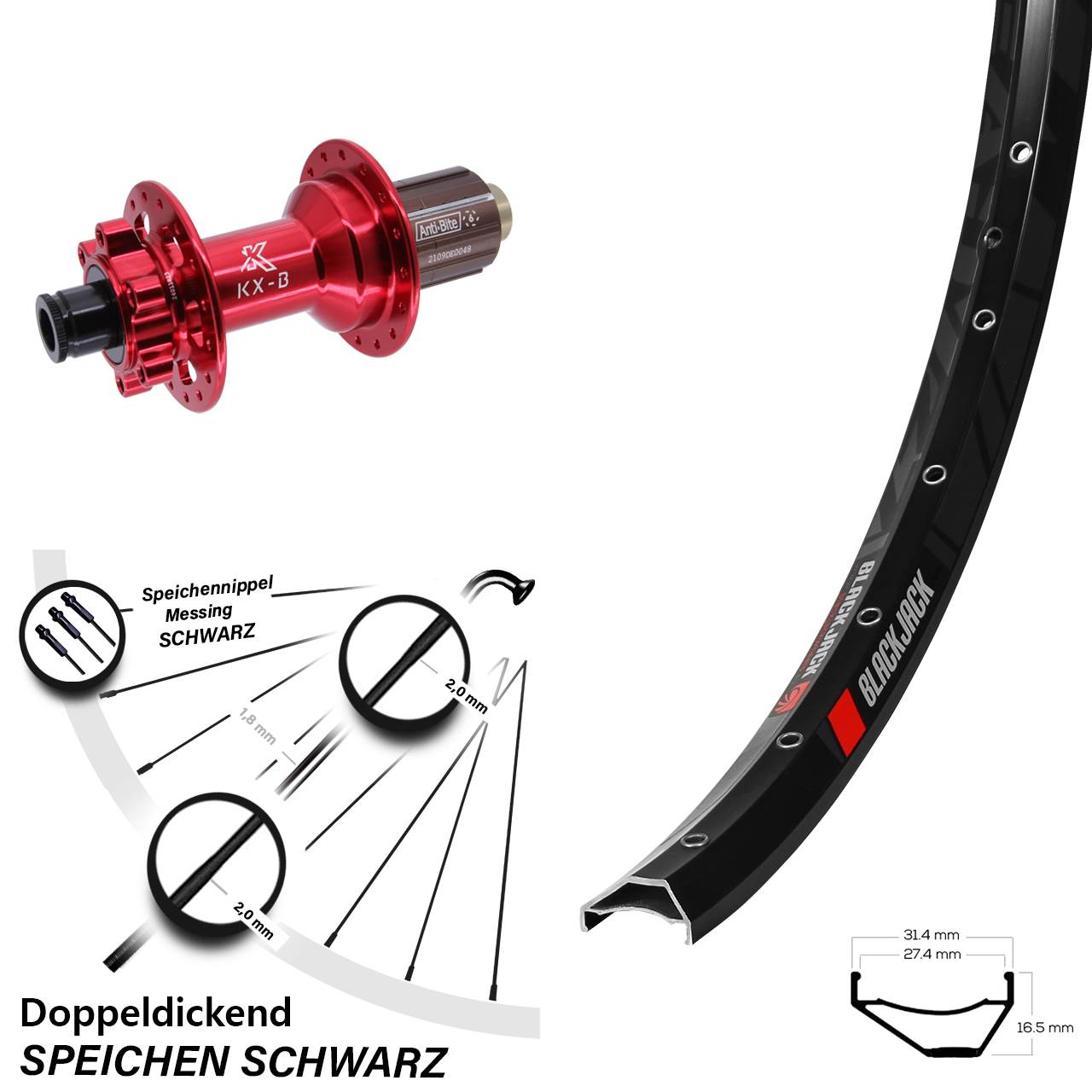 6-Loch Hinterrad 29 Zoll Rodi Ready 27 KX-B rot 8-12 fach 12x148