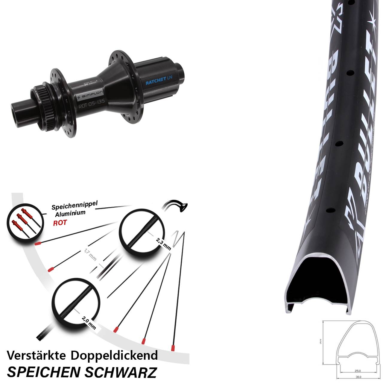 KX Bullet OS DT Swiss 370 Hybrid 28-29 Zoll Disc Hinterrad 12x142 8-11 fach