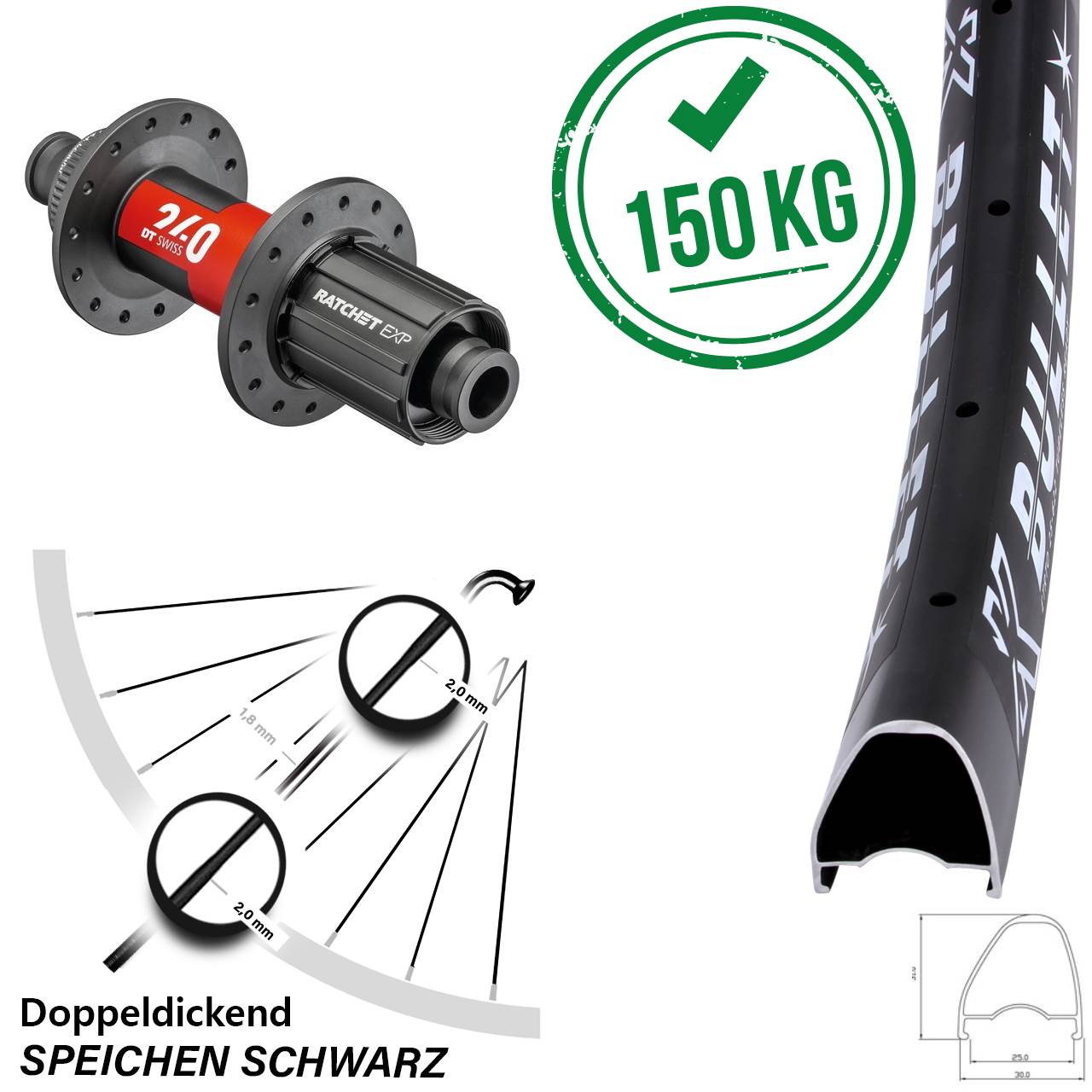 28 Zoll KX Bullet DT Swiss 240 Hinterrad 11-12 fach 12x142 Centerlock