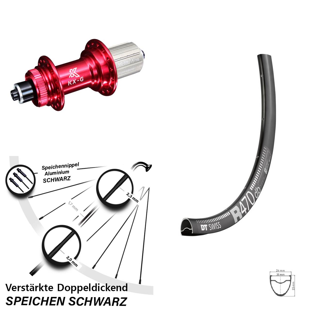 Disc Hinterrad 28 Zoll DT Swiss R 470 KX-G rot 8-12 fach QR