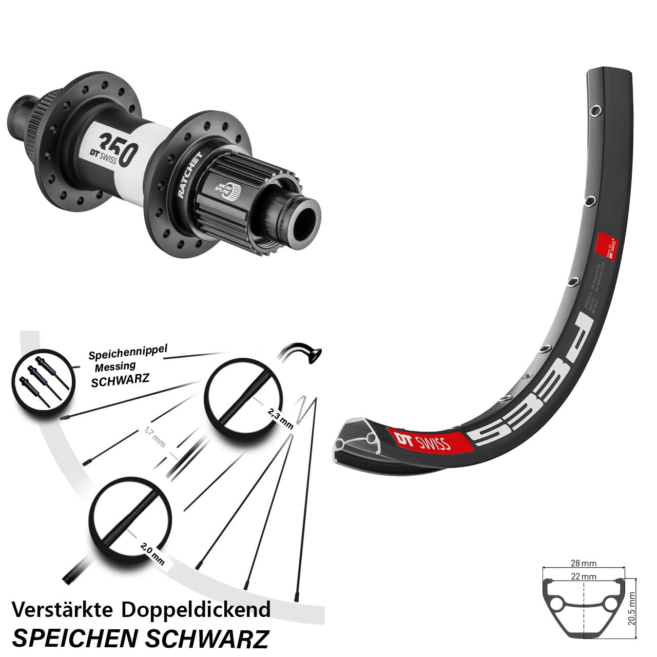 Centerlock Hinterrad 26 Zoll DT Swiss 533 D-350 Ratchet 36 Micro Spline 12x142