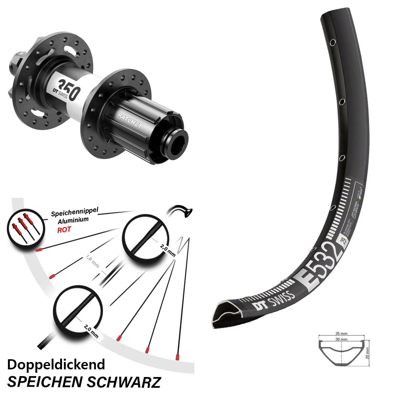27,5 Zoll DT Swiss E 532 DT Swiss 350 Disc Laufrad 12x157 8-11 fach HG