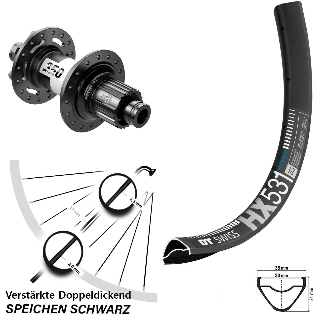 Disc Hinterrad 12x148 29 Zoll DT Swiss HX531-350 DEG72 Shimano Micro Spline