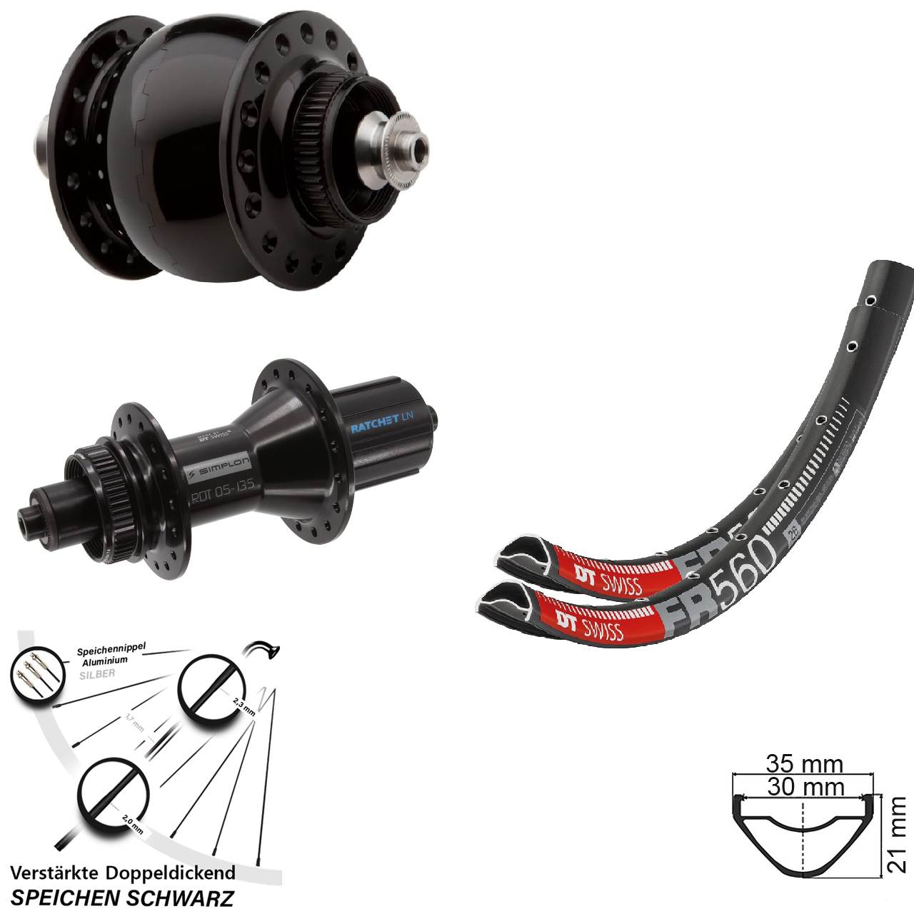 Laufradsatz Centerlock QR 26 Zoll DT Swiss FR 560 DT Swiss 370 Hybrid SON delux 8-11 fach