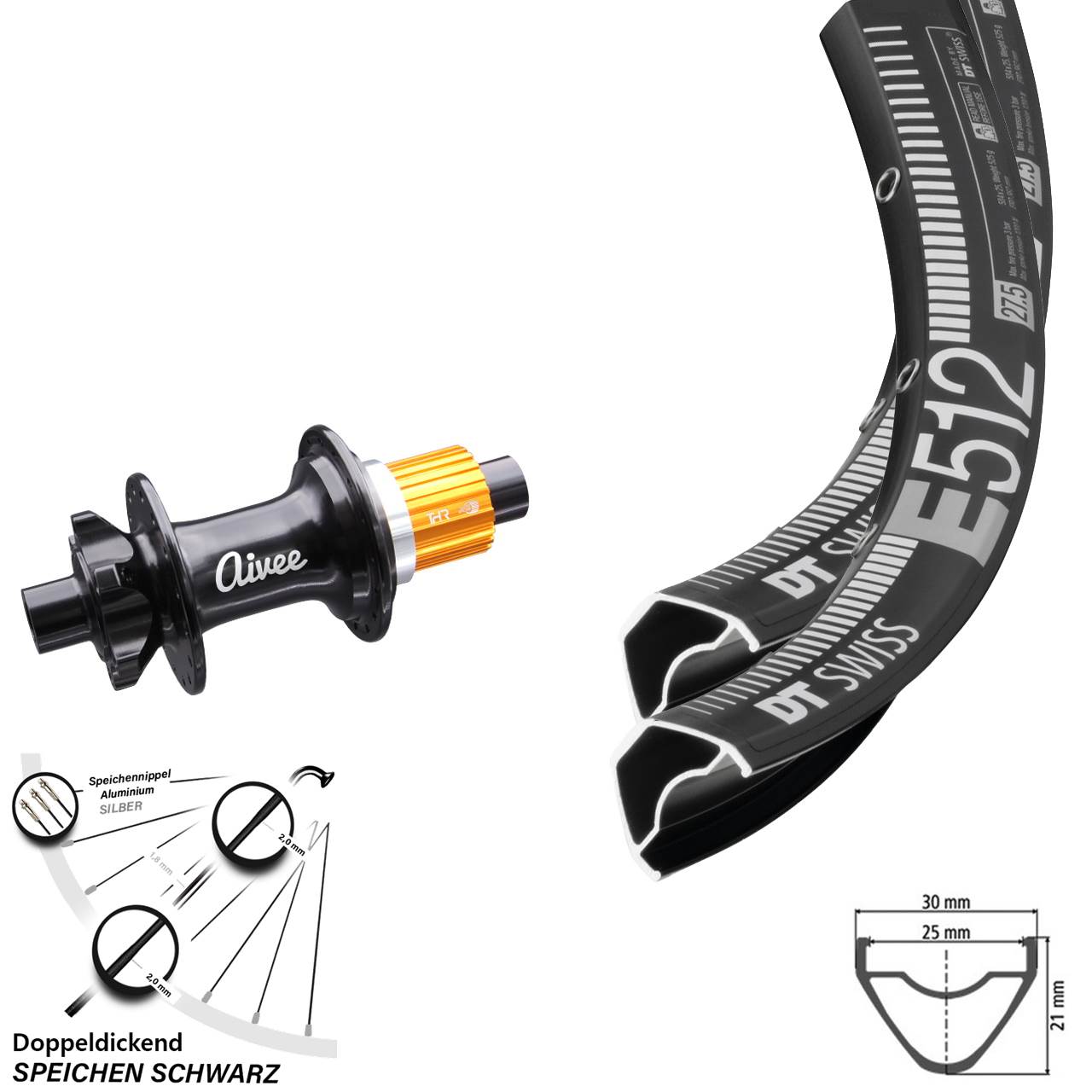 29 Zoll Laufradsatz Boost DT Swiss E 512 Nabe Aivee Classic Shimano Micro Spline
