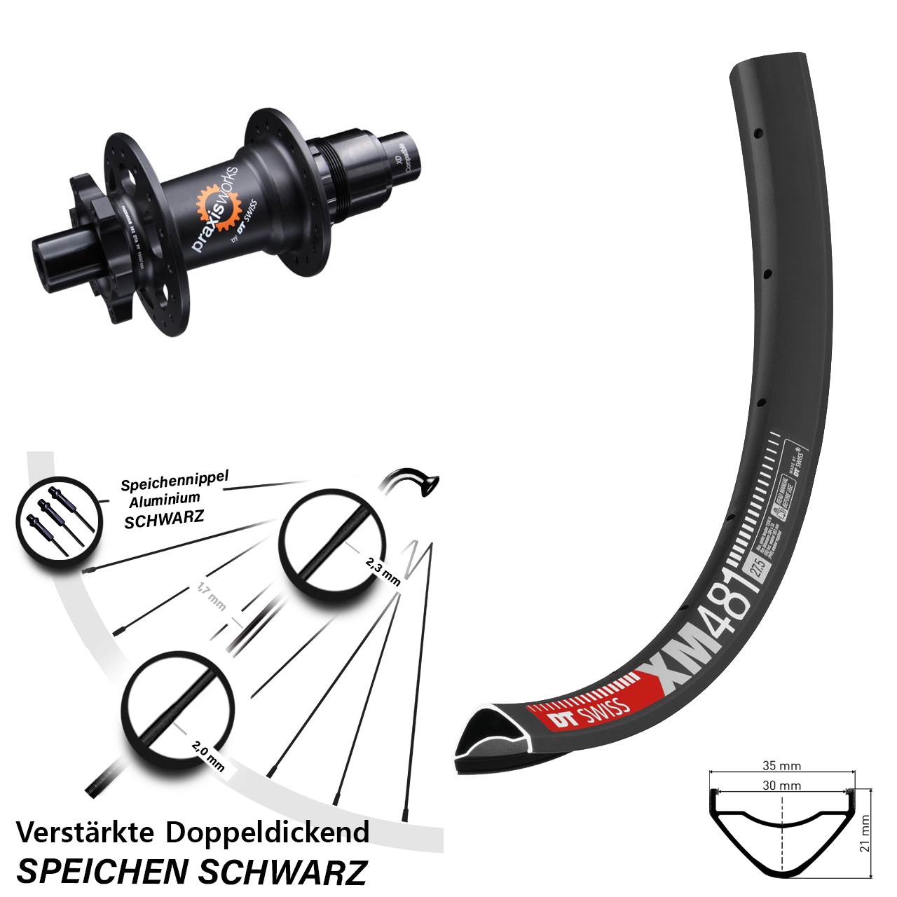 Hinterrad 6-Loch 12x142 27,5 Zoll DT Swiss XM481-350 Ratchet 36 XD