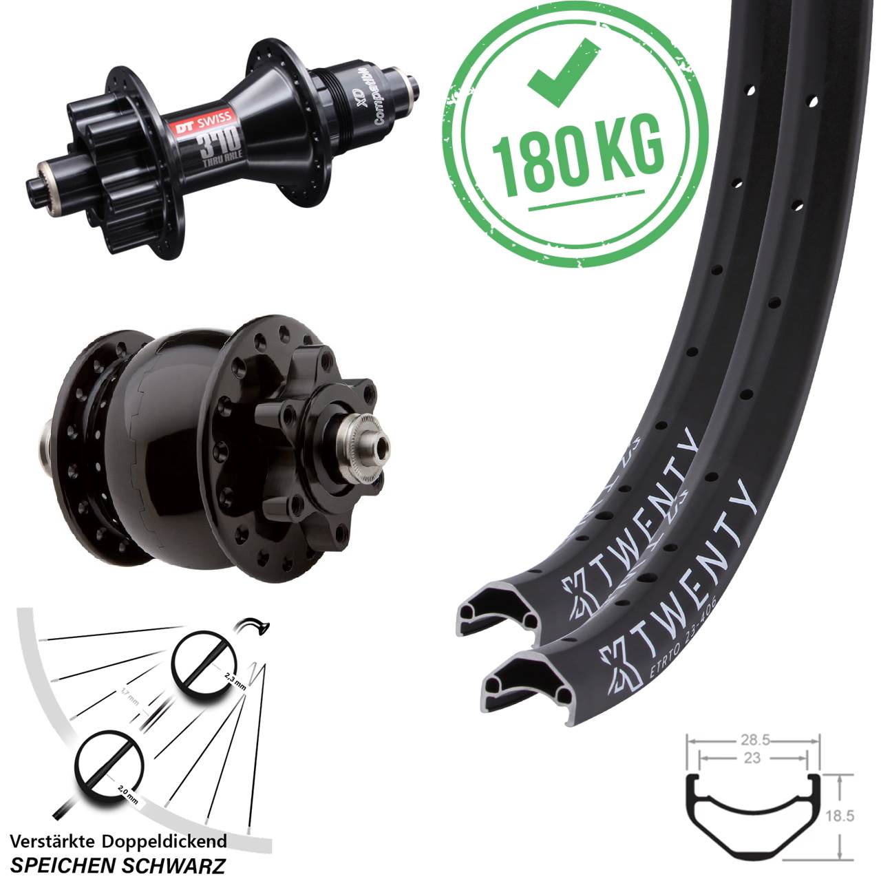Laufradsatz 20 Zoll KX Twenty 6-Loch 5x100/135 DT Swiss 370 3P SON 28 XD