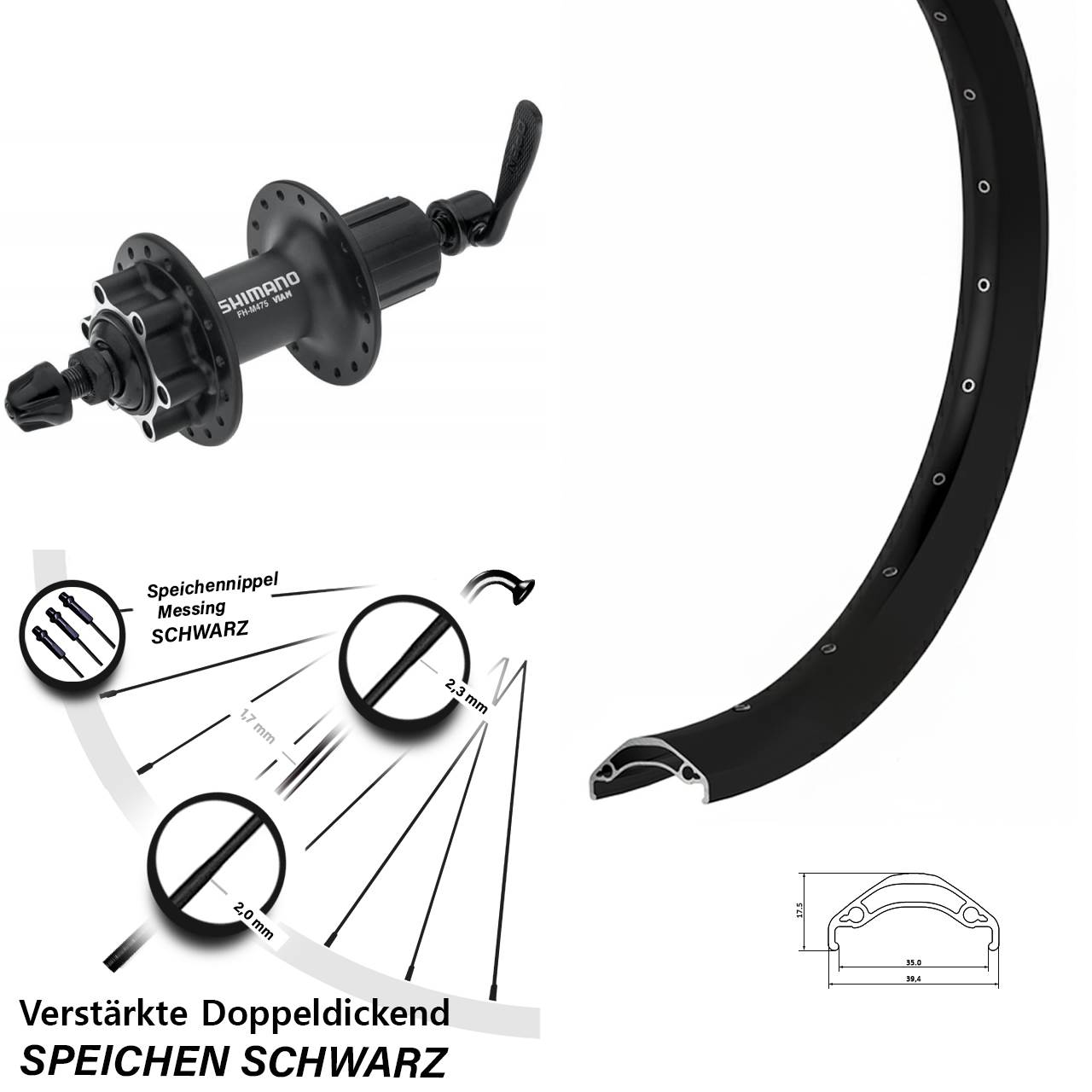Hinterrad 6-Loch für Schnellspanner 29 Zoll Ryde Disc 35 Shimano FH-M475 8-11 fach