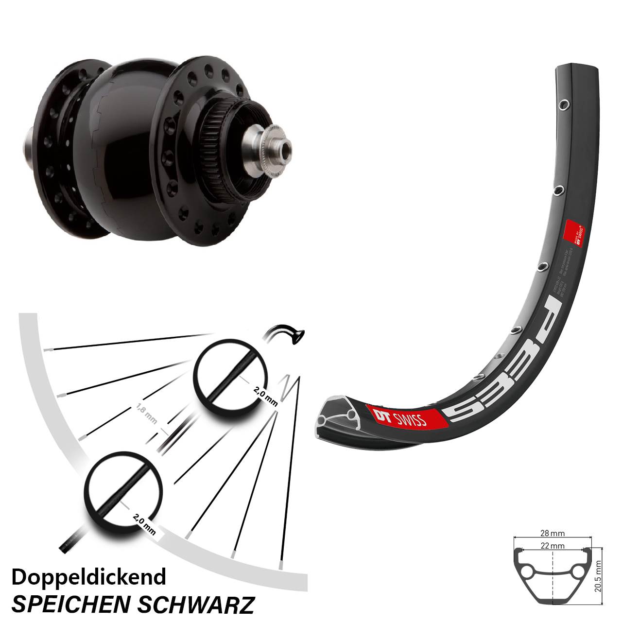 27,5 Zoll Vorderrad Nabendynamo DT Swiss 533 SON delux Centerlock