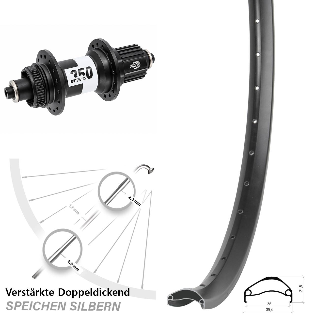 Centerlock Hinterrad 29 Zoll Ambrosio E35 DT Swiss 350 Micro Spline QR