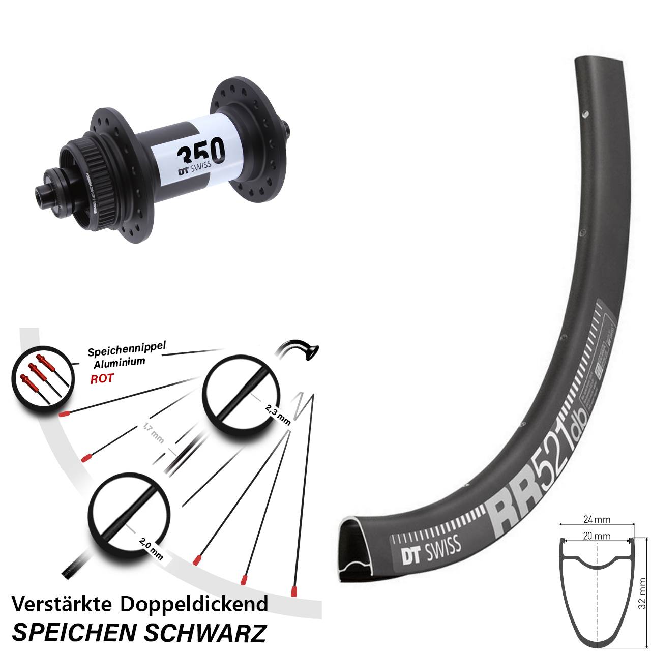 Disc Laufrad 28 Zoll DT Swiss RR521-350 für Schnellspanner