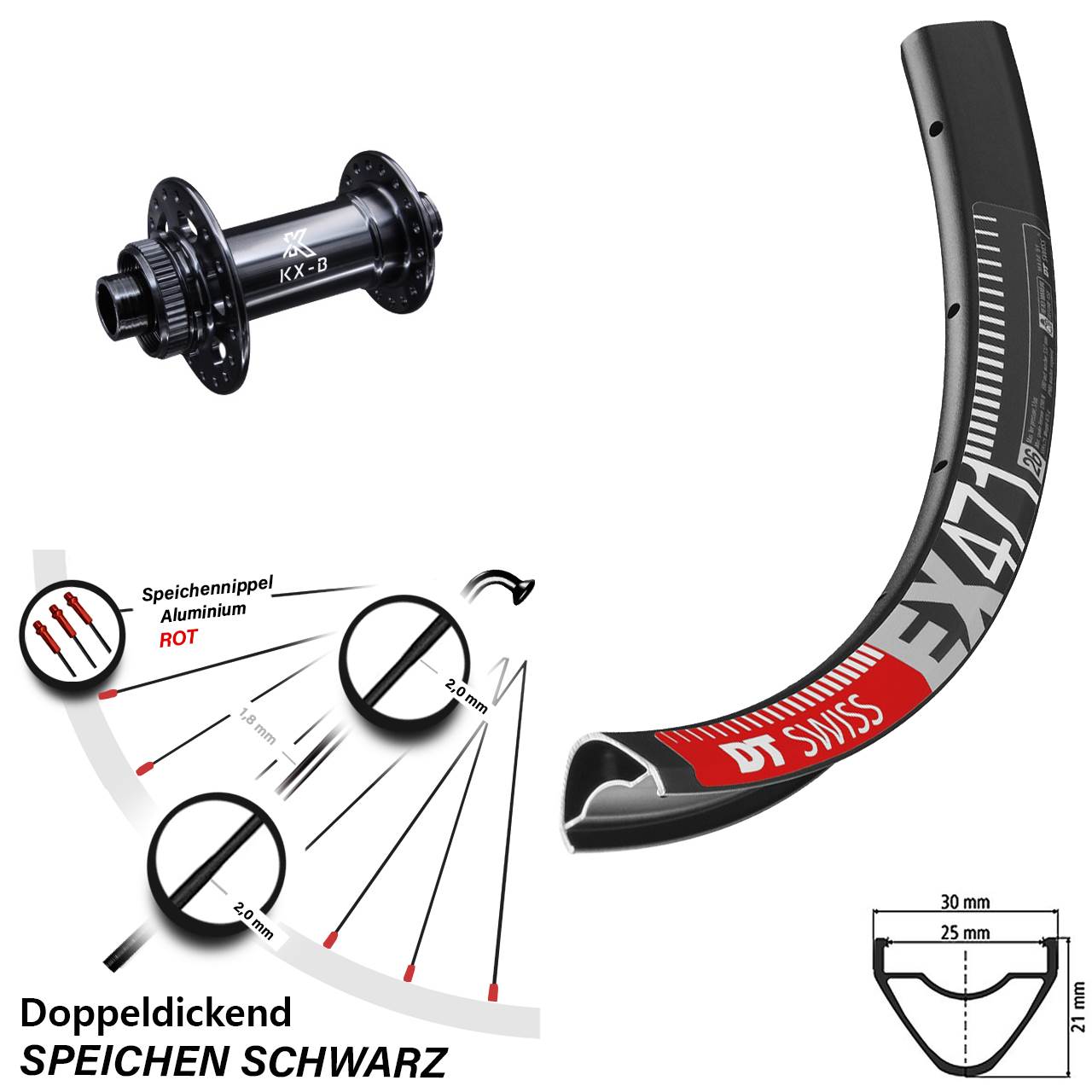 26 Zoll DT Swiss EX 471 KX-B Centerlock Vorderrad 15x110 Boost