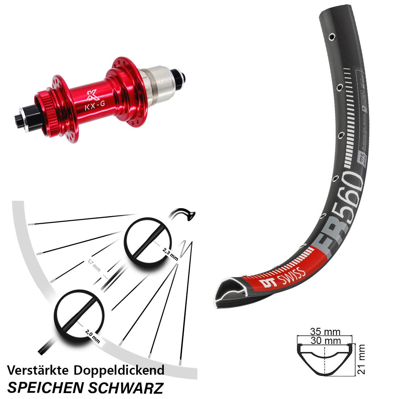 26 Zoll DT Swiss FR560 KX-G rot Disc Hinterrad QR XDR
