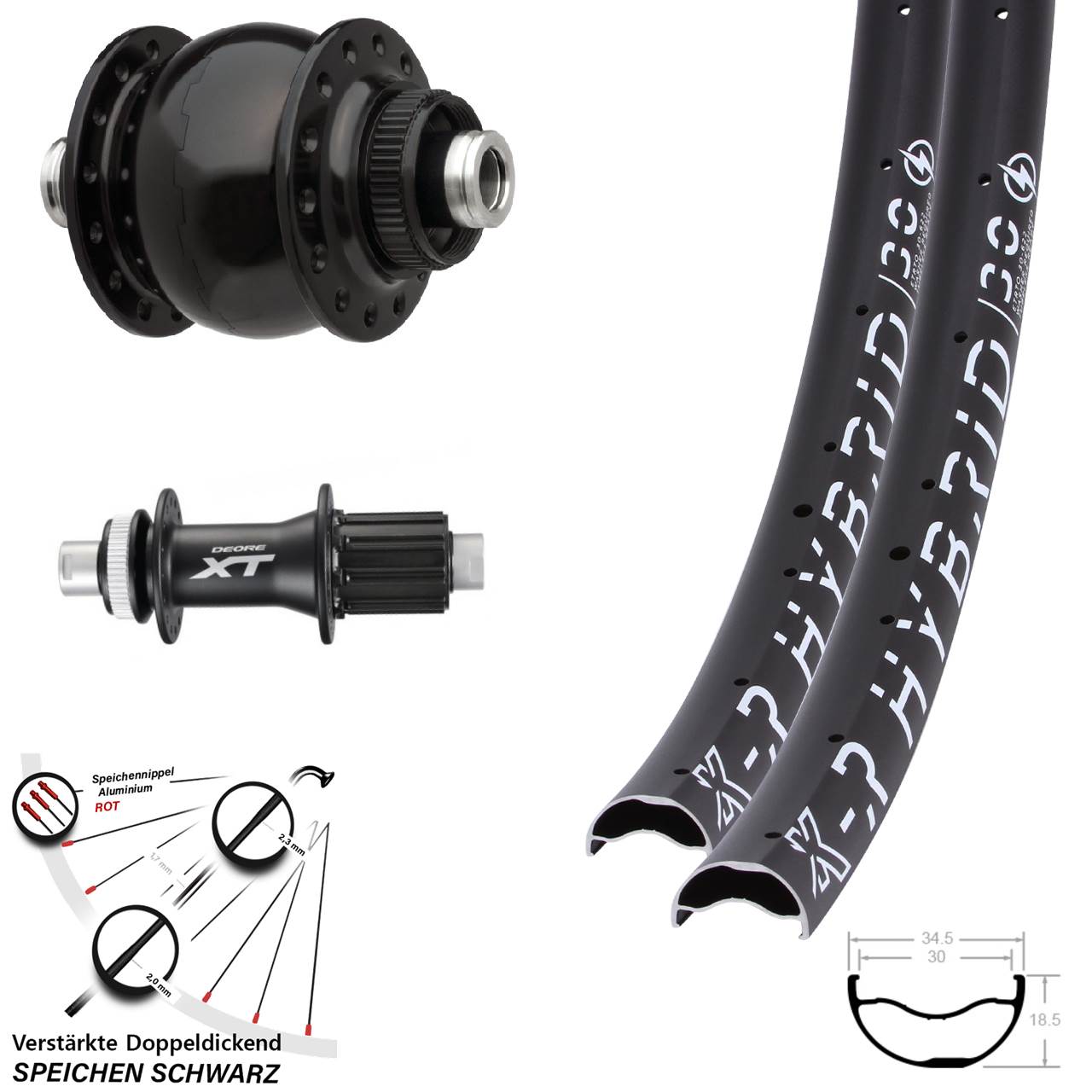 Centerlock Laufradsatz 12x100/142 29 Zoll KX-R Hybrid 30 Shimano FH-M788 SON 28 HG