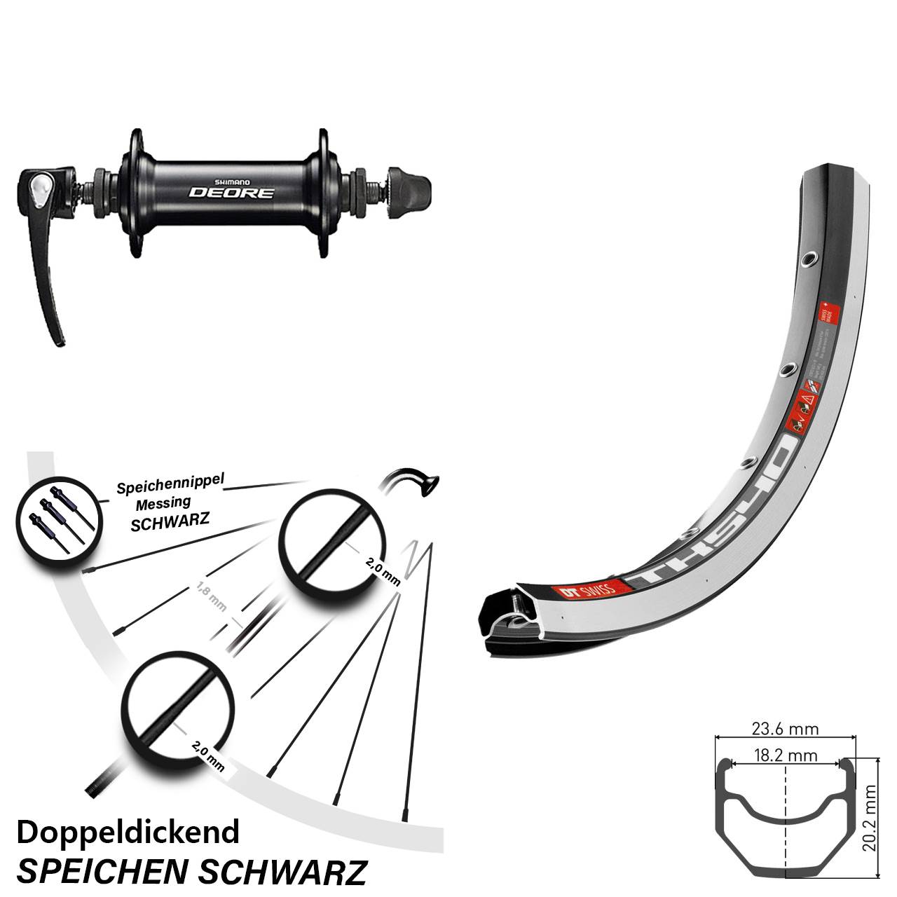 Vorderrad 28 Zoll DT Swiss TK 540 Felgenbremse Shimano Deore