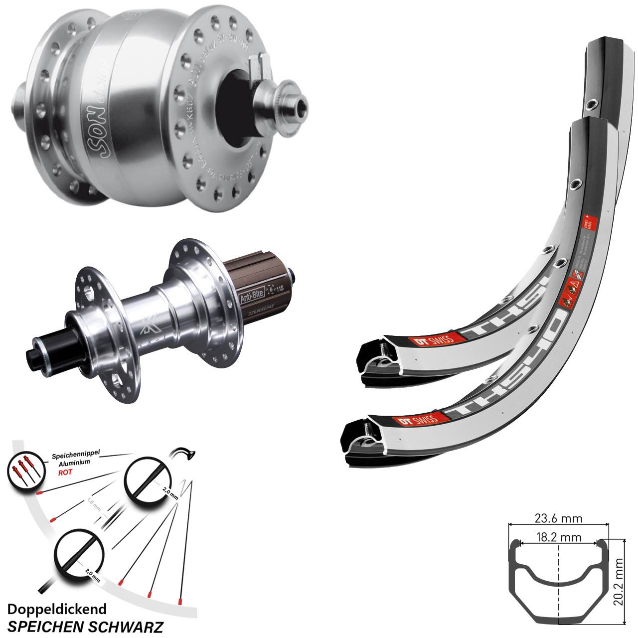 28 Zoll DT Swiss TK 540 KX-T SONdelux Laufrad-Satz für Schnellspanner 8-12 fach HG