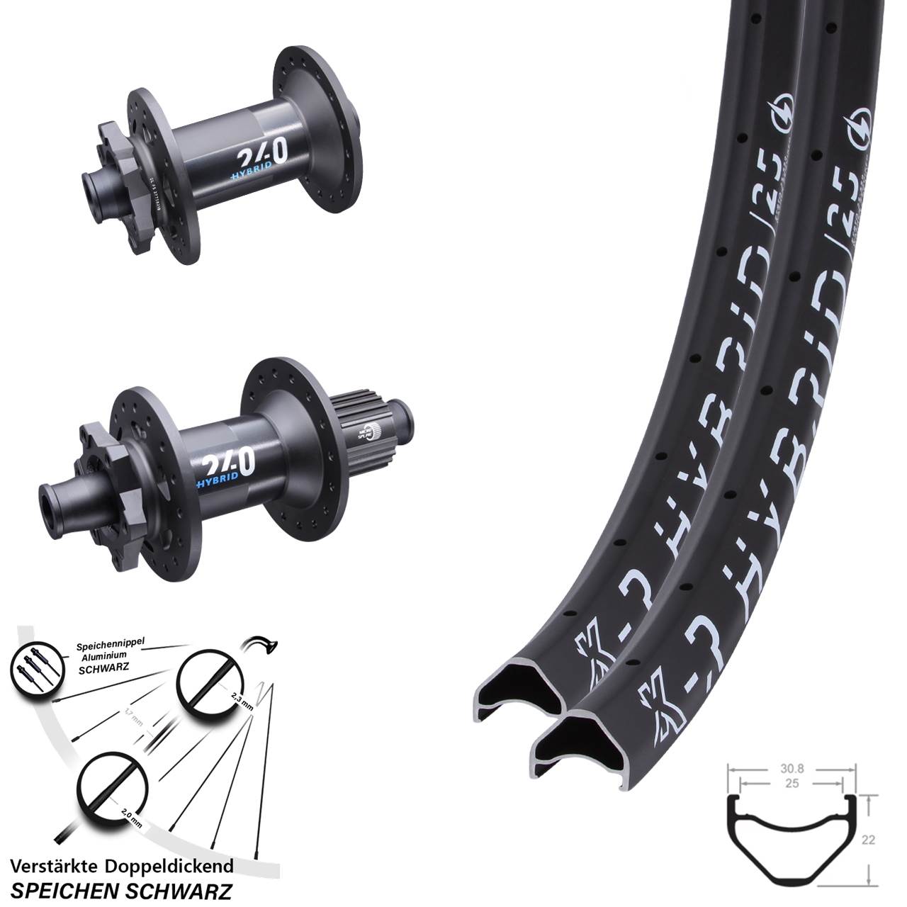 KX-R Hybrid 25 Disc DT Swiss 240 27,5 Zoll Laufradsatz 15x110 12x148 Shimano Micro Spline