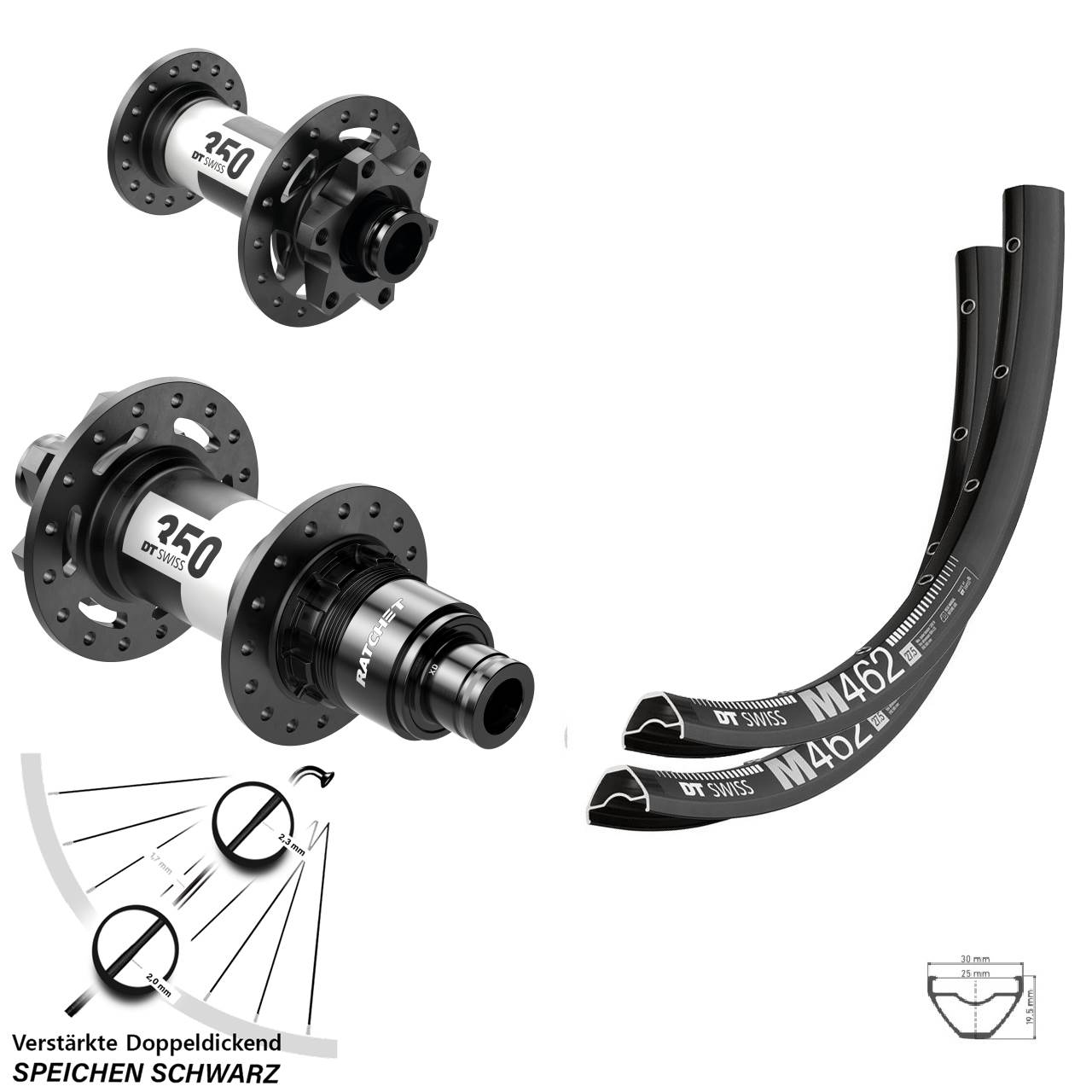 29 Zoll DT Swiss M462 350 6-Loch Laufradsatz 15x100 12x142 XD