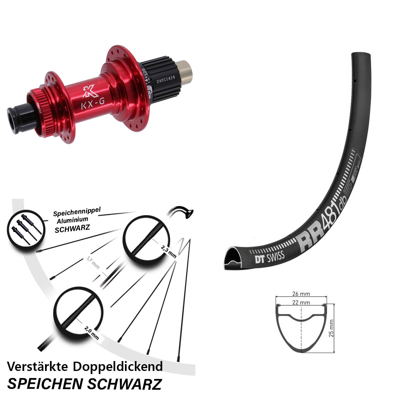 Disc Laufrad 12x142 28 Zoll DT Swiss RR481 KX-G rot Shimano Micro Spline