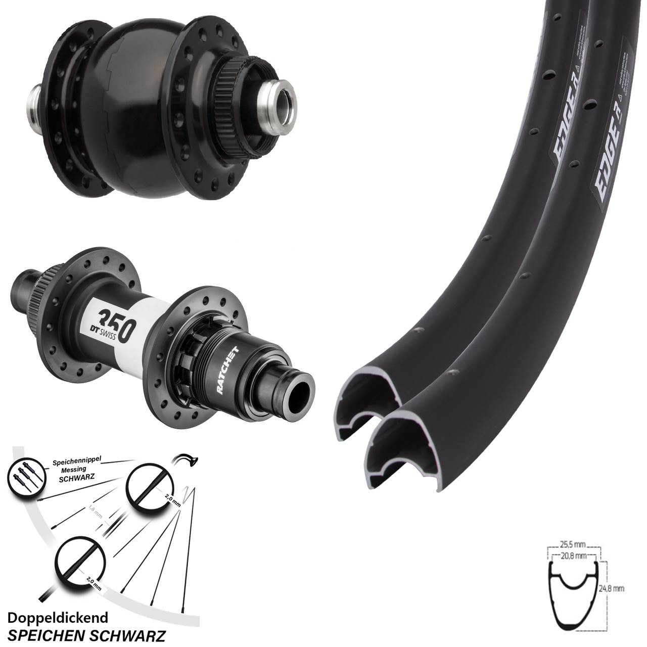 Dynamo SON delux Ryde Edge R 25 OS 28 Zoll Laufradsatz DT Swiss 350 Sram XD-R