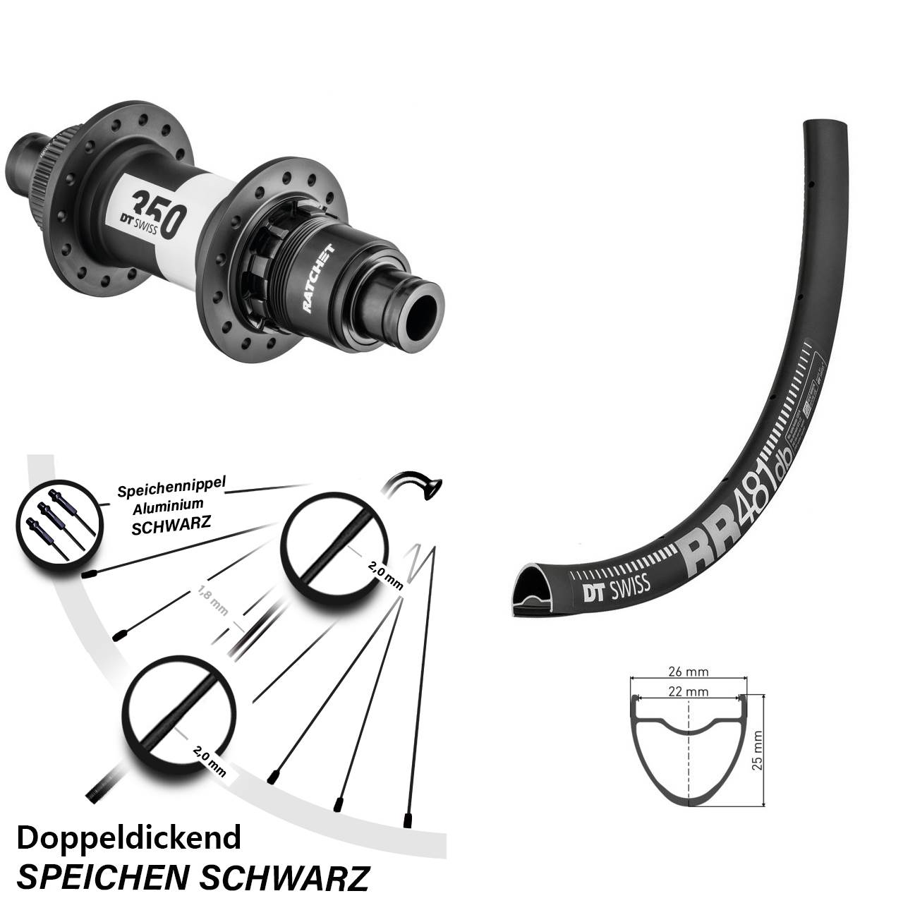 28 Zoll DT Swiss RR 481-350 Disc Laufrad 12x142 XD 11-12 fach