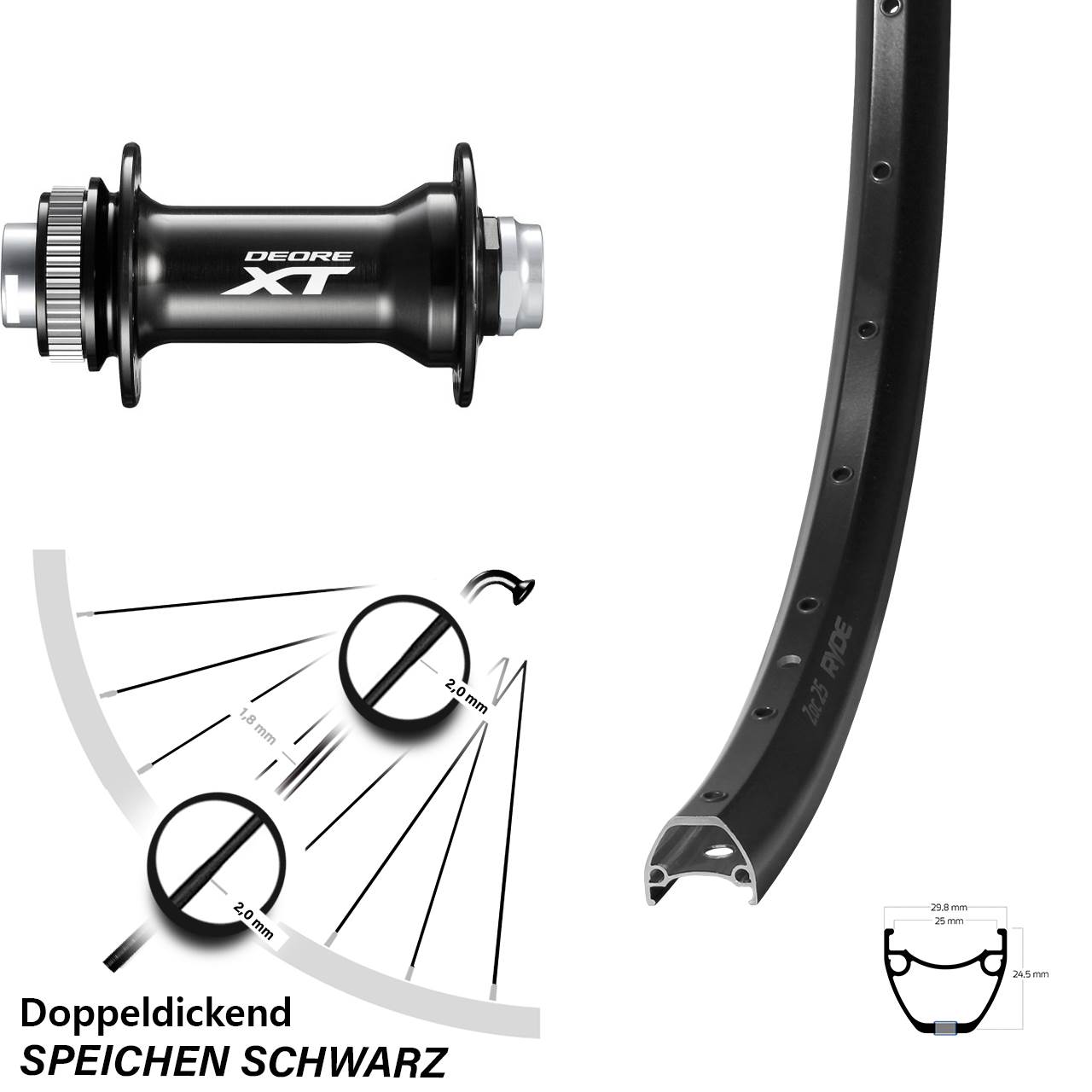 28 Zoll Ryde ZAC 25 Shimano HB-M8010-B Disc Vorderrad 15x110 Boost