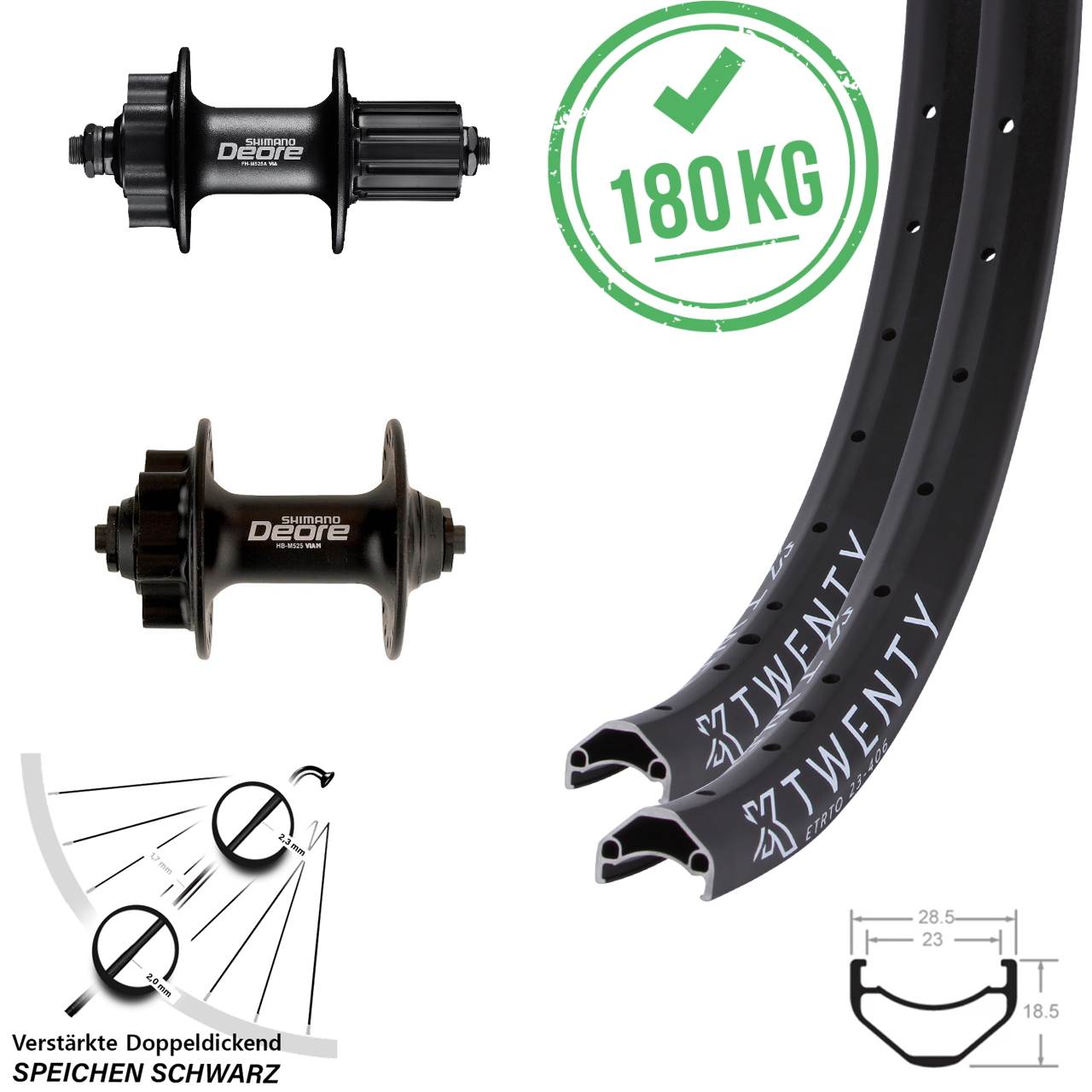 20 Zoll KX Twenty Shimano Deore Disc Laufradsatz QR 8-11 fach