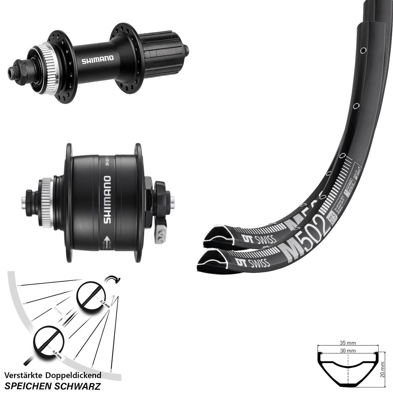 Disc Laufrad-Satz QR 29 Zoll DT Swiss M502 Shimano DH-3D37 FH-M4050 8-11 fach