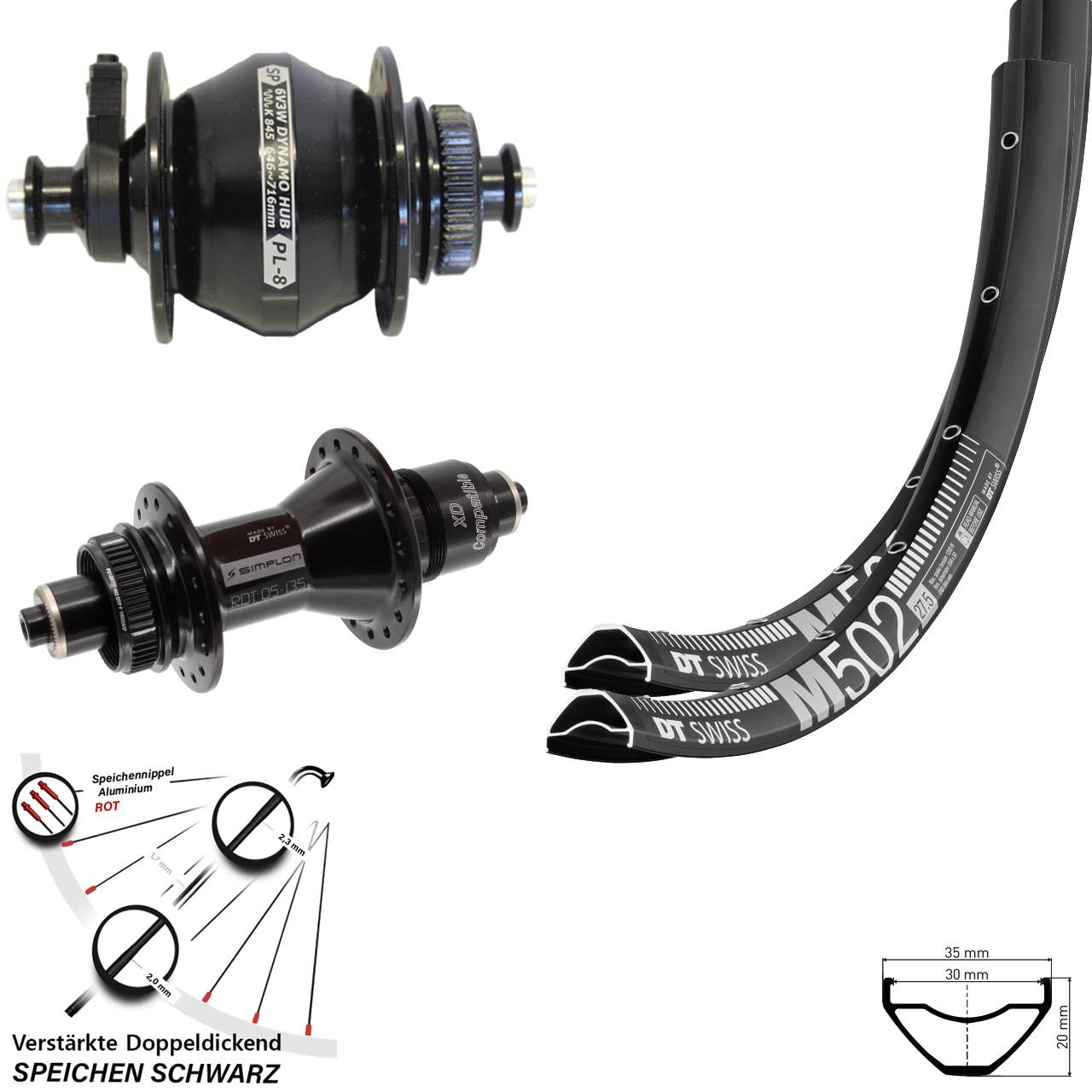 Disc Laufrad-Satz 29 Zoll DT Swiss M 502 370 Shutter PL-8 SRAM XD QR