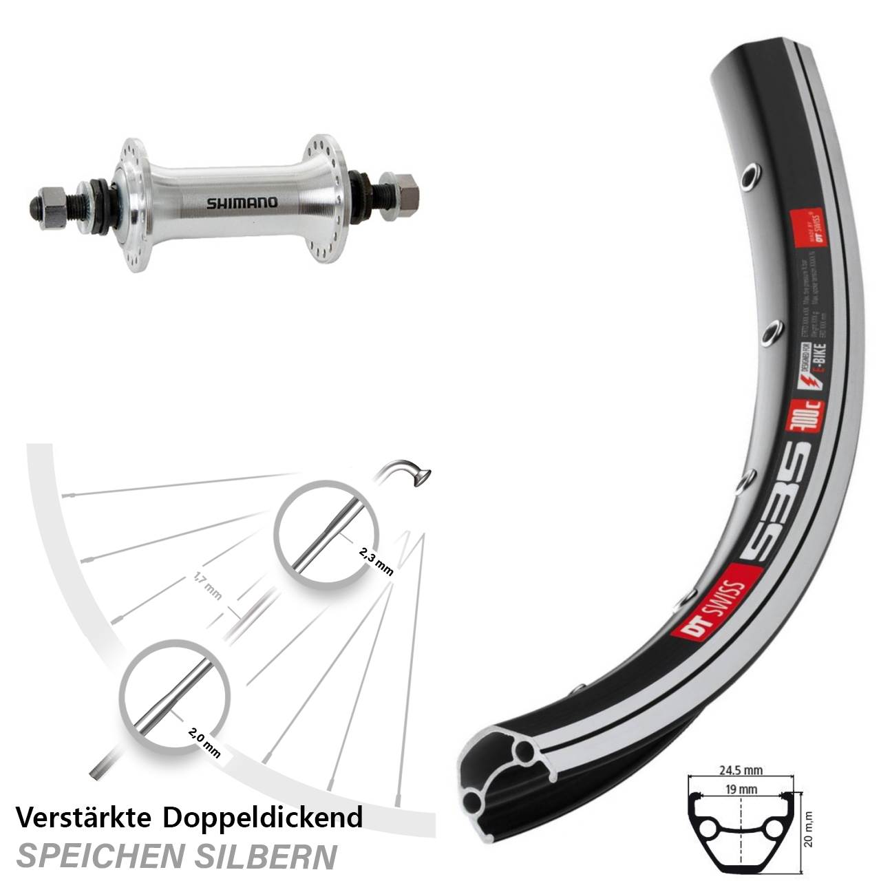 28 Zoll Vorderrad Shimano HB-TX500 DT Swiss 535