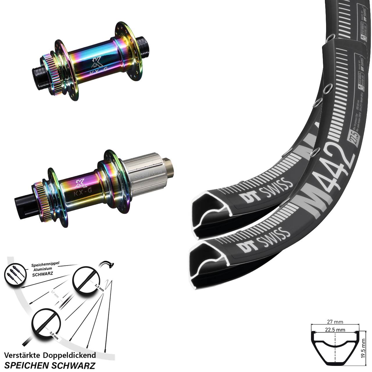 28-29 Zoll DT Swiss M442 KX-G Oilslick Centerlock Laufradsatz 12x100/142 8-12 fach HG