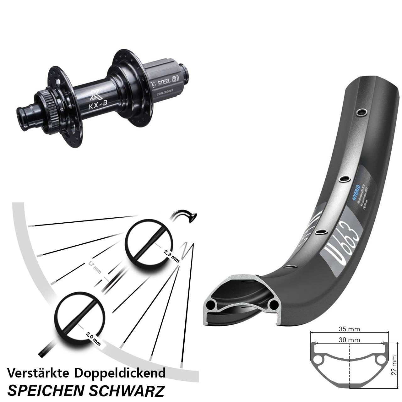 26 Zoll DT Swiss U 663 KX-B Freilauf Stahl Laufrad 12x148 Boost 8-12 fach HG