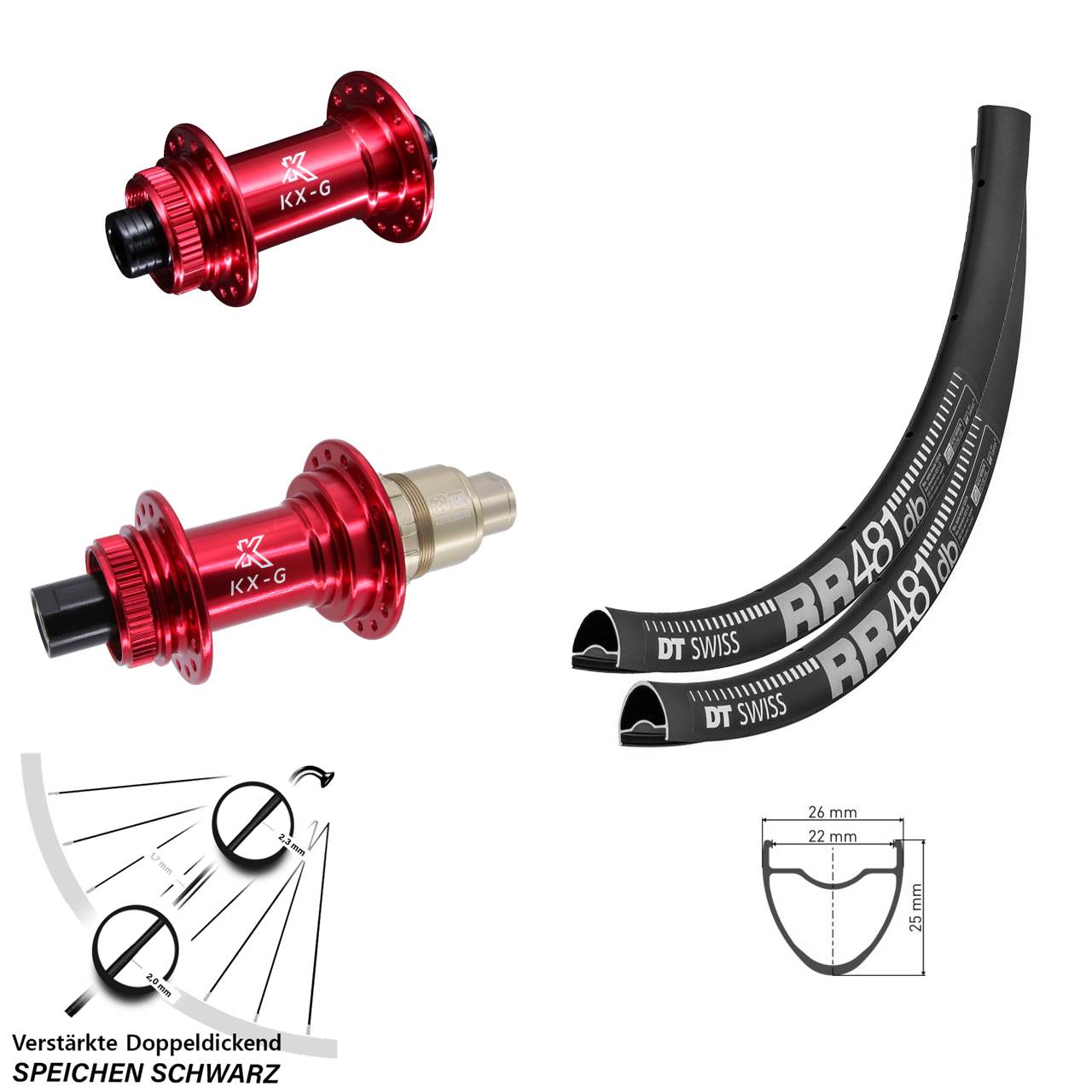 DT Swiss RR481 KX-G rot 28 Zoll Disc Laufrad-Satz 12x100/142 SRAM XDR