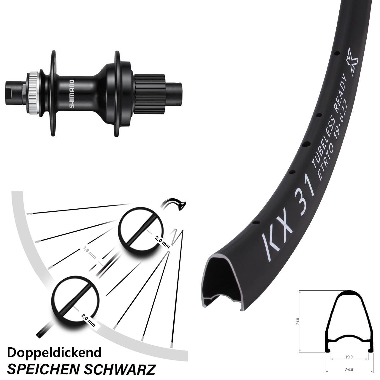 28 Zoll KX 31 Hinterrad Shimano MT510 Micro Spline 12x142