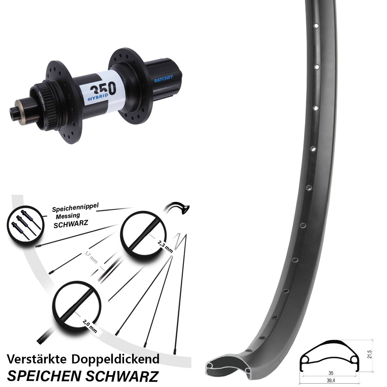 29 Zoll Ambrosio E35 DT Swiss Hybrid 350 Boost Disc Laufrad QR 8-11 fach HG